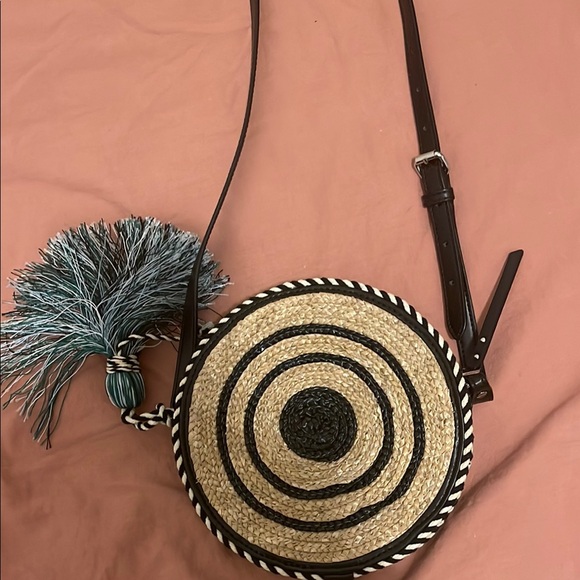 Rebecca Minkoff Black and Tan Crossbody Bag with Tassel - Picture 1 of 3